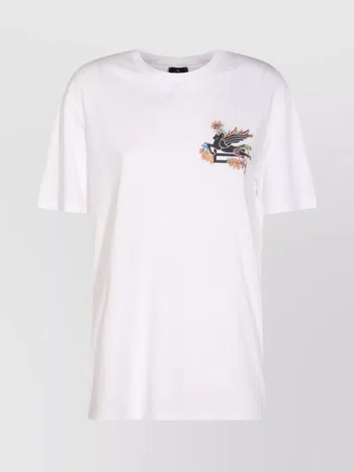 Etro Crew Neck Embroidered Short Sleeves Top In White
