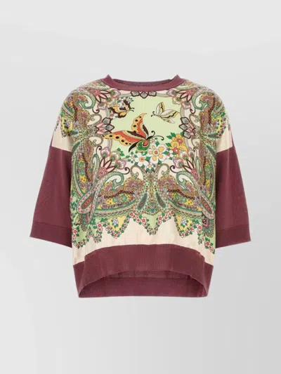 Etro Crew Neck Short Sleeves Knit Sweater Paisley Print In ニュートラル