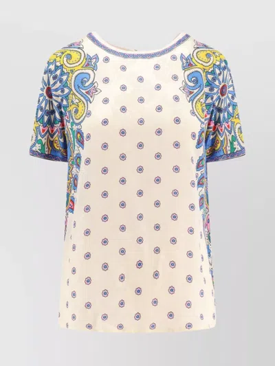 Etro Ivory Paisley Print Silk Blend Top In Beige