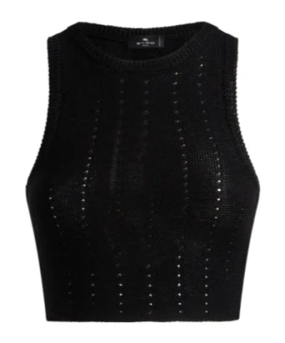 Etro Crew Neck Sleeveless Vest In Black