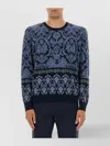 Etro Crew Neck Sweater Intricate Pattern In Blue