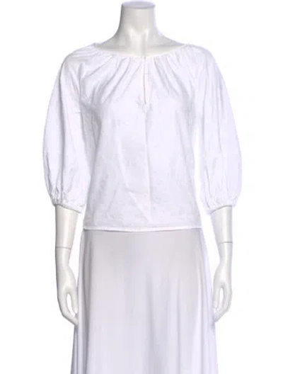 Pre-owned Etro Crew Neck Three-quarter Sleeve Blouse In White