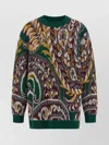 Etro Patterned Jacquard Wool Sweater With Dropped Shoulders In Green