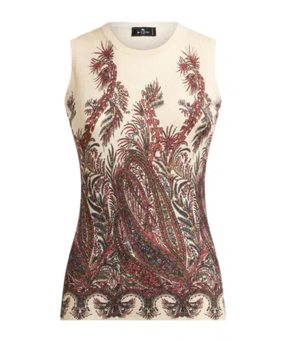 ETRO SILK AND CASHMERE TOP WITH PLACED PRINT