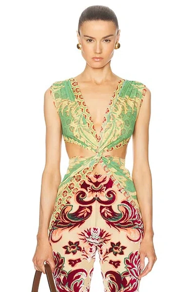 Etro Criss Cross Top In Print On Green Base