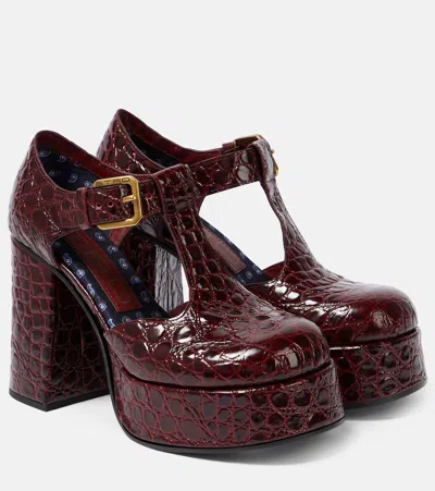 Etro Croc-effect Leather Mary Jane Pumps In Red