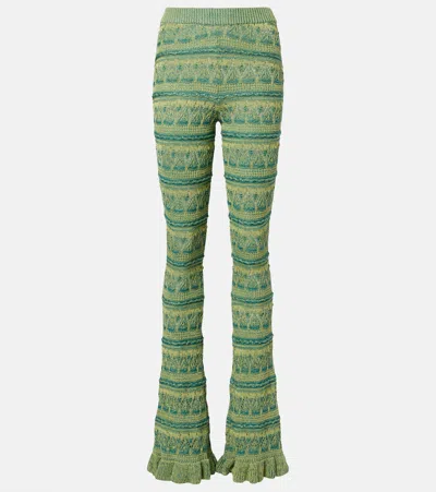 Etro Crochet Cotton Flared Pants In Green