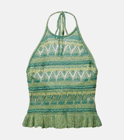 Etro Crochet Halterneck Cotton Top In Green