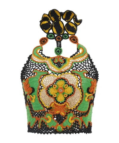 Etro Floral Crochet Cotton Cropped Top In Multi