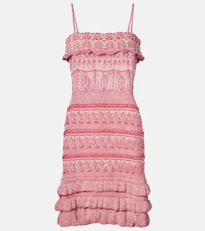 Etro Crochet Ruffled Cotton Minidress In Pink