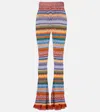 Etro Flared Knit Cotton Trousers With Stripes And Openwork In Multi