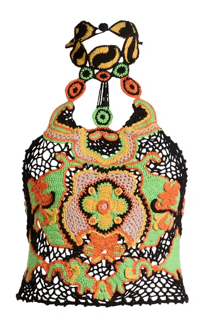 Etro Crocheted Cotton Halter Top In Black