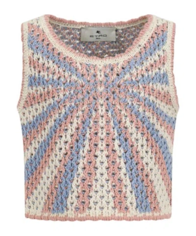 Etro Kids' Crocheted Cotton Top With Ray Motif In Multi