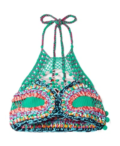 Etro Cropped Open-back Crocheted Halterneck Top In Light Blue