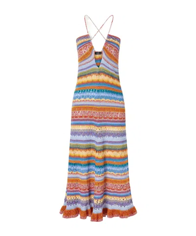 Etro Crocheted Striped Cotton Midi Dress In Multi