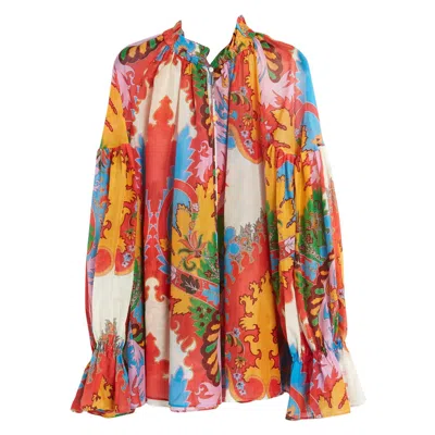 Pre-owned Etro Croisiere 2023 Top Fr38 Oversized Cotton Silk Painter Top Blouse Uk10 Us8 In Orange