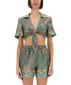 Etro Paisley Jacquard Cropped Silk Shirt In Multi