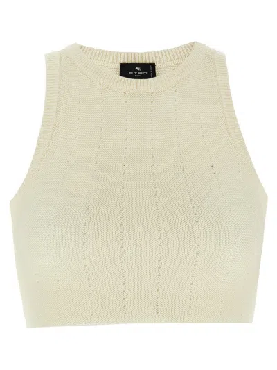 Etro Ribbed Sleeveless Crew Neck Crop Top In White