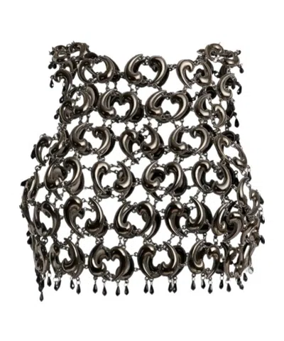 Etro Crop Top With See-through Metal Paisley Details In Black