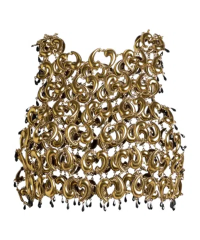 Etro Crop Top With See-through Metal Paisley Details In Brown
