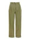 Etro High Waist Pleated Chino Pants With Cuffed Hem In Green
