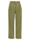 Etro Wide Leg Belted Trousers With Back Pockets In Green