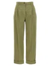 Etro Wide Leg Belted Trousers With Back Pockets In Green