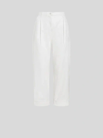 Etro Cropped Herringbone-pattern Cotton Chinos In White