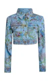 Etro Cropped Denim Jacket In Animal Print