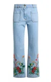 Etro Cropped Floral Denim Wide-leg Jeans In Blue