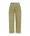 Etro Cropped Herringbone-pattern Cotton Chinos In Green