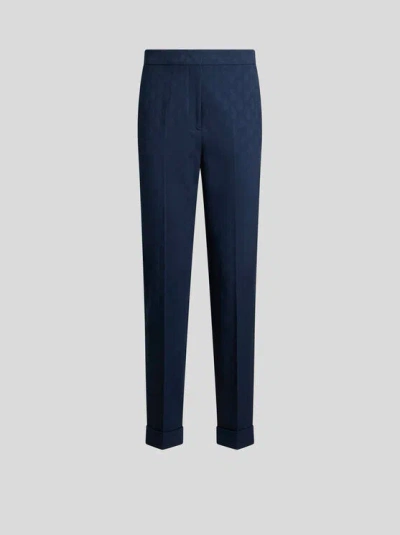 Etro , Cropped Hose Aus Baumwoll-jacquard Mit Mikro-paisley, Damen, Blau, Grösse 50 In Blue