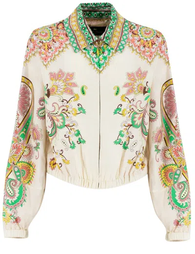 Etro Cropped Jacket With  Jacquard Print In Neutrals