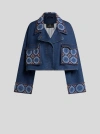 Etro Cropped Jacket With Pearl Embroidery In Blue
