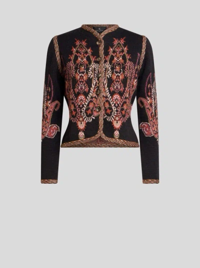 Etro , Cropped Jacquard-cardigan Aus Einer Wollmischung Mit Paisley-motiv, Damen, Schwarz, Grösse 50 In Black