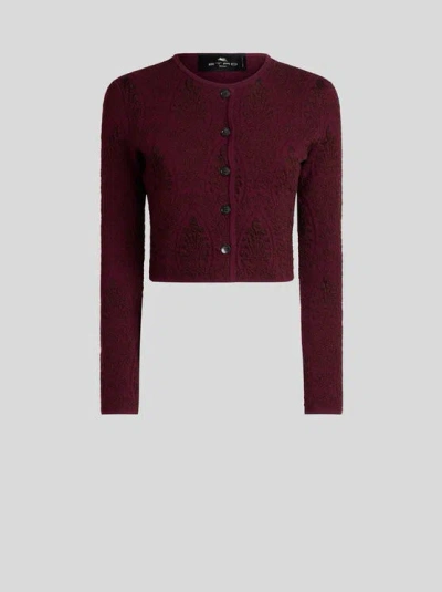 Etro , Cropped Jacquard-cardigan Mit Medaillon-motiv, Damen, Rot, Grösse 38