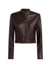 Etro Cropped Leather Jacket With Studs In Red