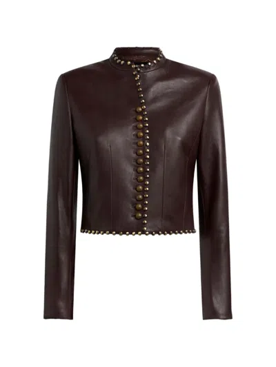 Etro Cropped Leather Jacket With Studs In Red