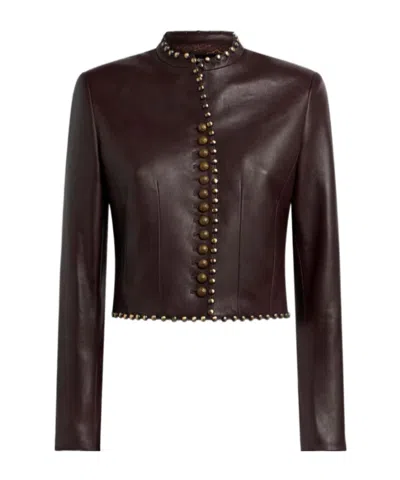 Etro Cropped Leather Jacket With Studs In Burgundy