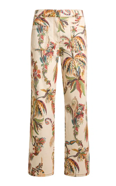 Etro Cropped Patterned Denim Wide-leg Jeans In Multi