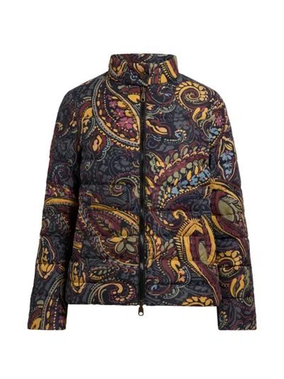 Etro Cropped Recycled Nylon Down Jacket With Paisley Motif In Multi