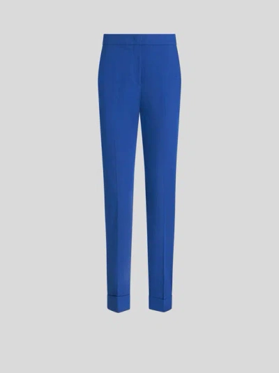 ETRO , CROPPED STRETCH COTTON TROUSERS, WOMAN, ELECTRIC BLUE, SIZE 44