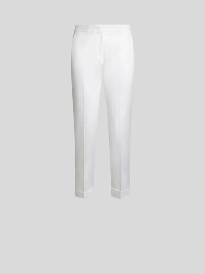 Etro Cropped Stretch Cotton Trousers In White