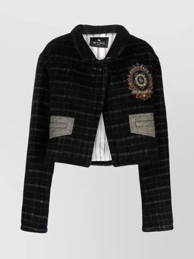 ETRO CROPPED WOOL BLEND JACKET WITH CHECK PATTERN