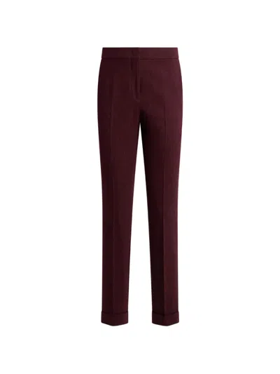 Etro Cropped Wool Jacquard Trousers With Medallion Motif In Burgundy