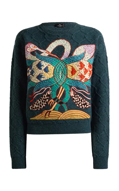 Etro Cropped Wool Sweater In Dark Green