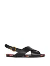 Etro Low Leather Sandals With Crossover Detail In Black