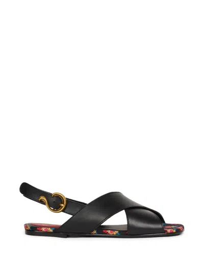 Etro Crossover Leather Sandals In Black