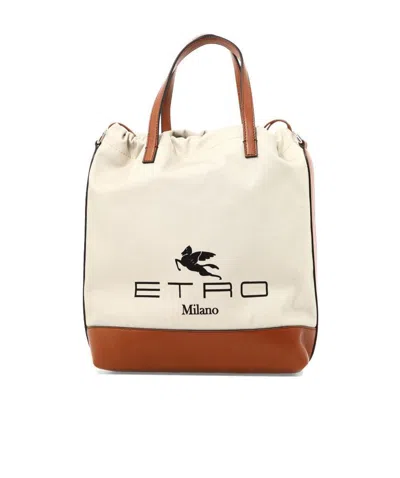 Etro Crown Me Logo Print Tote Bag In Nude