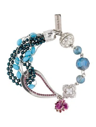 Pre-owned Etro Crystal Bead & Fabric Link Bracelet, 7" In Multi